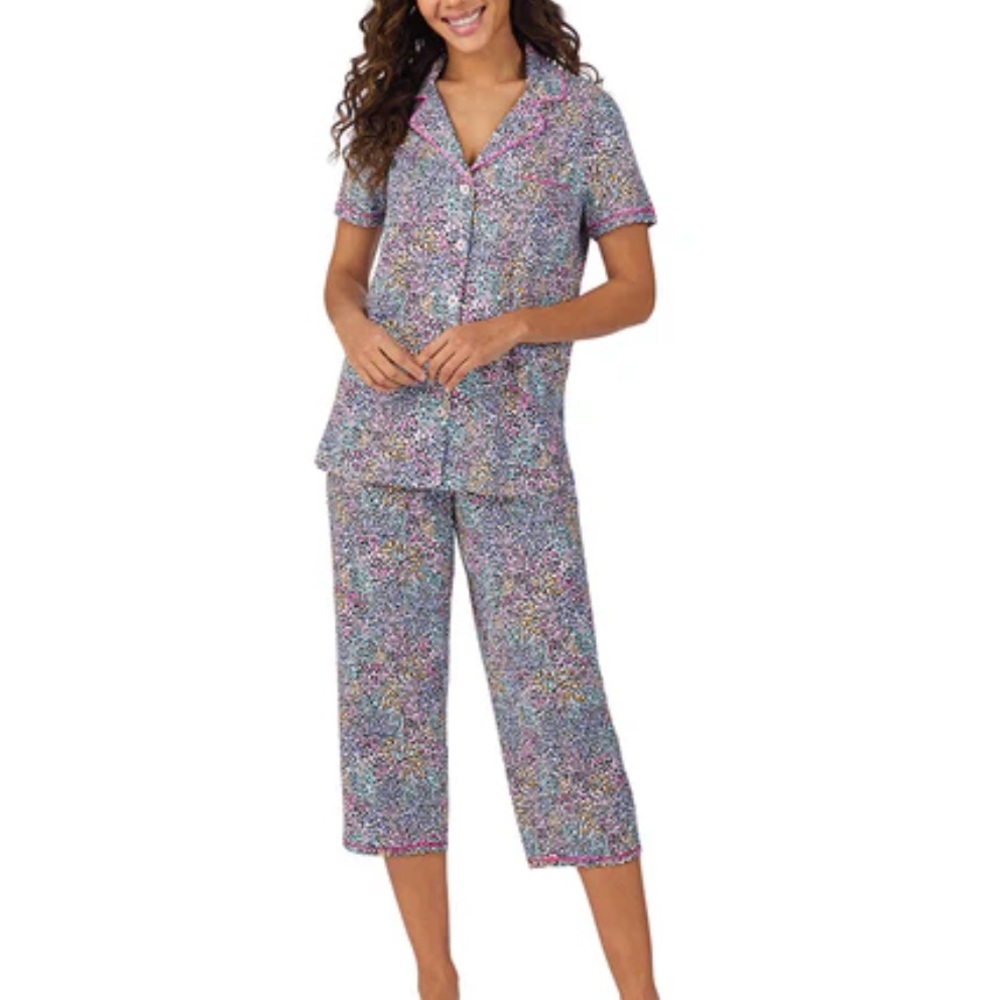 Cuddl Duds Multicolor Leopard Short Sleeve Crop Leg Pajama Set